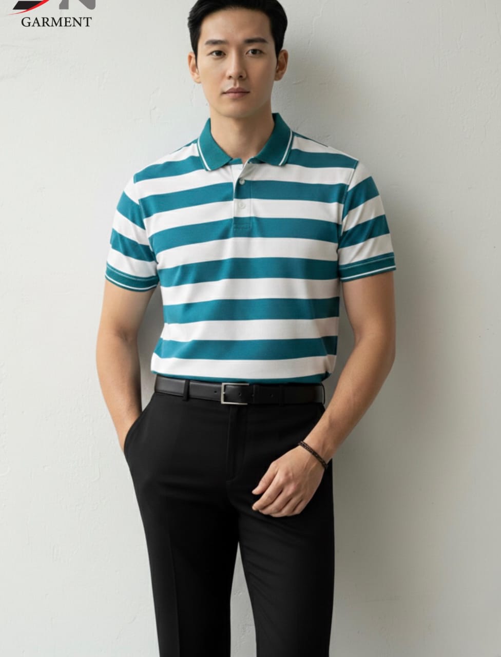 Old money button stripe printed polo