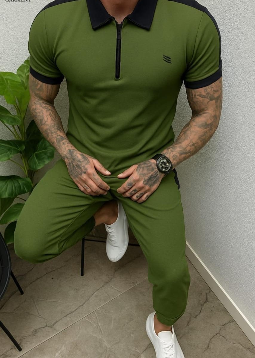 Zip style contrast colour track suit