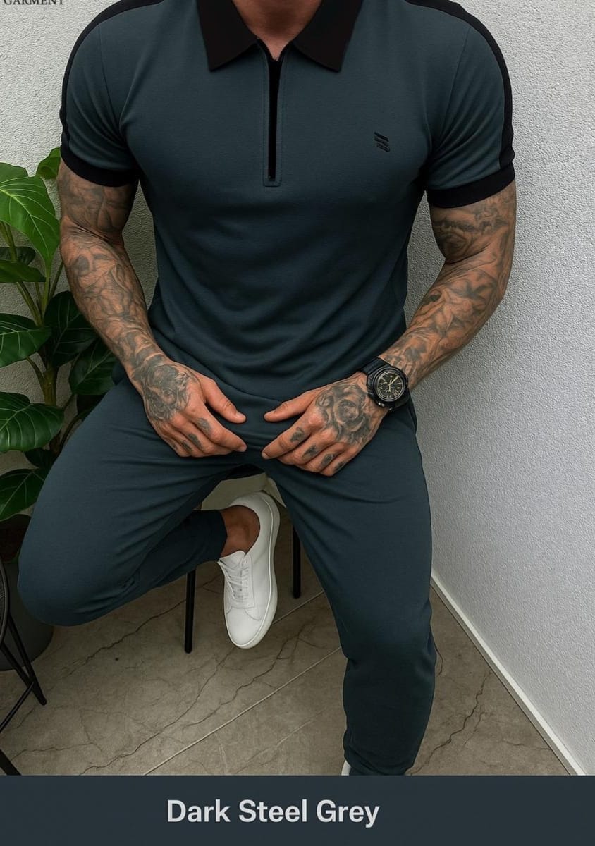 Zip style contrast colour track suit