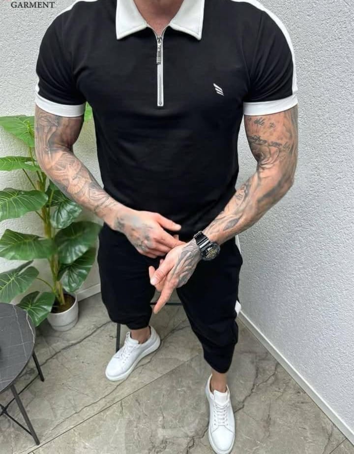 Zip style contrast colour track suit